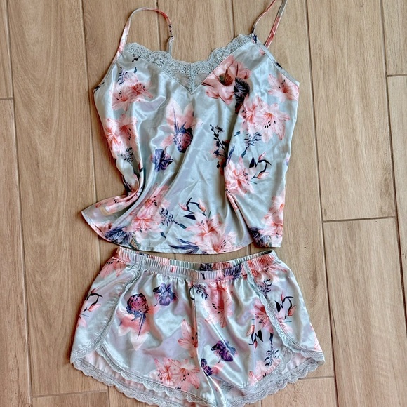 Other - Silly satin light blue floral pajamas